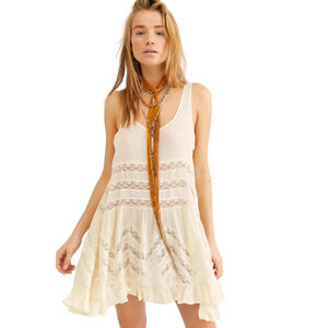 Free People Intimately Voile and Lace Polka Dot Trapeze Mini Slip Dress in Tea